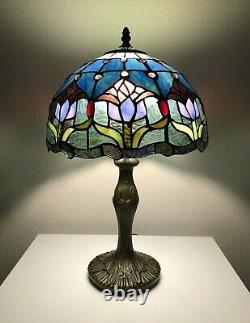 Enjoy Tiffany Style Table Lamp Stained Glass Tulips Flower Antique Vintage 19H