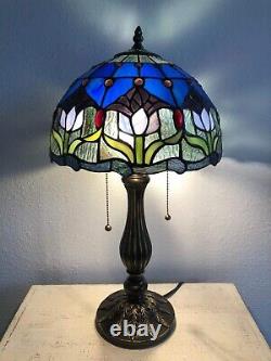 Enjoy Tiffany Style Table Lamp Stained Glass Tulips Vintage H22W12 In