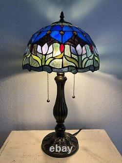 Enjoy Tiffany Style Table Lamp Stained Glass Tulips Vintage H22W12 In