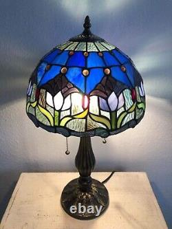 Enjoy Tiffany Style Table Lamp Stained Glass Tulips Vintage H22W12 In