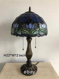 Enjoy Tiffany Style Table Lamp Stained Glass Tulips Vintage H22W12 In