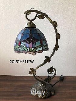 Enjoy Tiffany Style Table Lamp Tulip Blue Stained Glass Vintage 20.5H11W