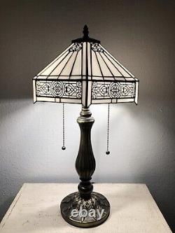 Enjoy Tiffany Style Table Lamp White Stained Glass Vintage H22W12 In