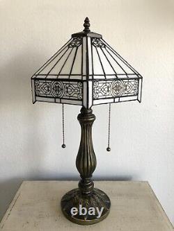 Enjoy Tiffany Style Table Lamp White Stained Glass Vintage H22W12 In