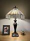 Enjoy Tiffany Style Table Lamp White Stained Glass Vintage H24w16 In