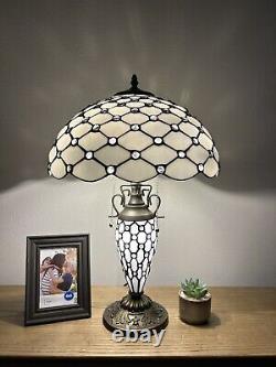 Enjoy Tiffany Style Table Lamp White Stained Glass Vintage Included LED Bulb H24