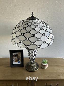 Enjoy Tiffany Style Table Lamp White Stained Glass Vintage Included LED Bulb H24