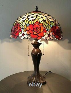 Enjoy Tiffany Table Lamp Stained Glass Rose Flower Antique Vintage W16H24