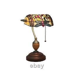 Errzom Tiffany Bankers Lamp Stained Glass Shade Dragonfly Design Table Or Des