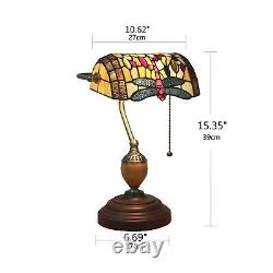 Errzom Tiffany Bankers Lamp Stained Glass Shade Dragonfly Design Table Or Des
