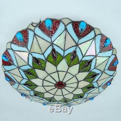 European Peacock Tail Flush Mount Lights Tiffany Stained Glass Ceiling Lamp C268