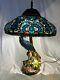 Exceptional Peacock Stained Glass Tiffany Style 3 Way Table Lamp Reproduction