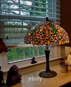 Exquisite Bronze Stained Glass Lamp, Old Tiffany Studio reproduction