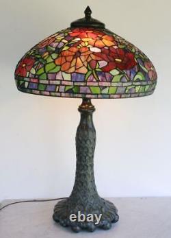 Extra Large DALE TIFFANY INC Stained Glass Lamp. Classic Rose Flower Motif RARE