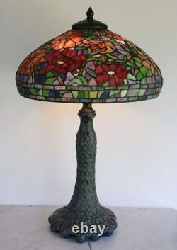 Extra Large DALE TIFFANY INC Stained Glass Lamp. Classic Rose Flower Motif RARE