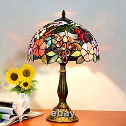 FUMAT Bedside Table Lamp LED E26 Bulb Tiffany Stained Glass Grape Rose Handma