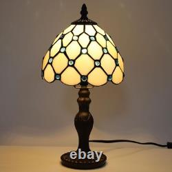 FUMAT Tiffany Small Table Lamp Living Room Blue Beads Stained Glass Bedside