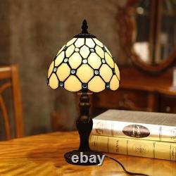 FUMAT Tiffany Small Table Lamp Living Room Blue Beads Stained Glass Bedside