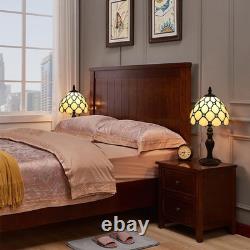 FUMAT Tiffany Small Table Lamp Living Room Blue Beads Stained Glass Bedside