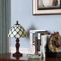 FUMAT Tiffany Small Table Lamp Living Room Blue Beads Stained Glass Bedside