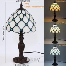 FUMAT Tiffany Small Table Lamp Living Room Blue Beads Stained Glass Bedside