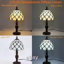 FUMAT Tiffany Small Table Lamp Living Room Blue Beads Stained Glass Bedside