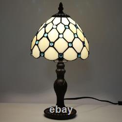 FUMAT Tiffany Small Table Lamp Living Room Blue Beads Stained Glass Bedside