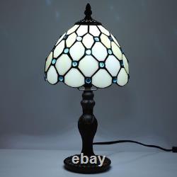 FUMAT Tiffany Small Table Lamp Living Room Blue Beads Stained Glass Bedside