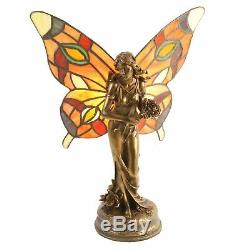 Fabulous Art Deco Butterfly Angel Fairy Tiffany Stained Glass Table Side Lamp