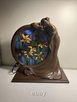 Fame Art Nouveau Woman Dress Lamp with A Tulip Iris Stained Glass NEW