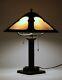 Fine American Arts & Crafts Table Lamp Circa 1910 Iron-copper-stained Glass