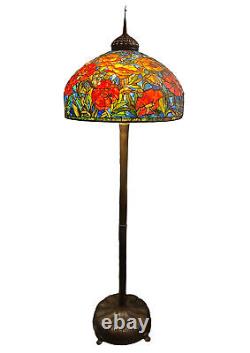 Fine Oriental Poppy, Stained Glass Tiffany Style Floor Lamp, Vintage