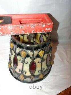 Five Quoizel arts crafts stained glass lamp shades 4 top 5-1/2 tall -6-1/2
