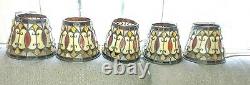 Five Quoizel arts crafts stained glass lamp shades 4 top 5-1/2 tall -6-1/2