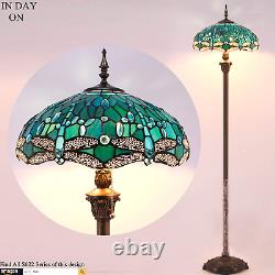 Floor Lamp Dragonfly Stained Glass Antique Standing Reading Light Pole