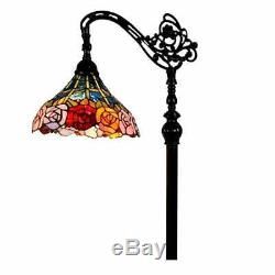 Floor Lamp Reading Light Tiffany Style Stained Glass Vintage Bold Roses 62 NEW