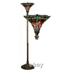 Floor Lamp, Stained Glass, Sturdy White Zinc Base, Bronze Finish