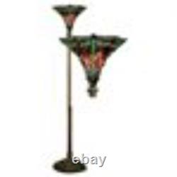 Floor Lamp, Stained Glass, Sturdy White Zinc Base, Bronze Finish