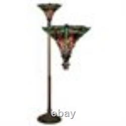 Floor Lamp, Stained Glass, Sturdy White Zinc Base, Bronze Finish