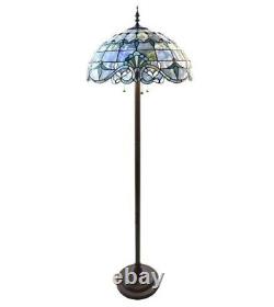 Floor Lamp Tiffany Standing Stained Glass Light Torchiere Blue Shade Vintage 64