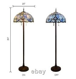 Floor Lamp Tiffany Standing Stained Glass Light Torchiere Blue Shade Vintage 64