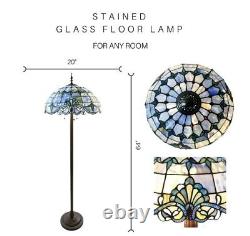 Floor Lamp Tiffany Standing Stained Glass Light Torchiere Blue Shade Vintage 64