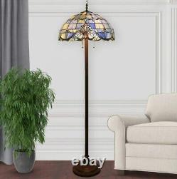 Floor Lamp Tiffany Standing Stained Glass Light Torchiere Blue Shade Vintage 64