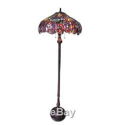 Floor Lamp Tiffany Style Purple Brown Green Floral Shade 3 Light 64 H x 20 W