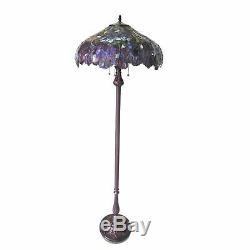 Floor Lamp Tiffany Style Purple Brown Green Floral Shade 3 Light 64 H x 20 W