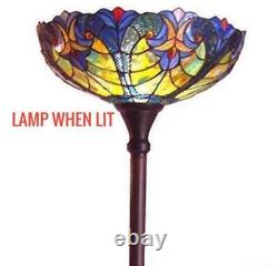 Floor Lamp Tiffany Style Red Jewels Green Stained Glass Shade