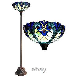 Floor Lamp Tiffany Style Red Jewels Green Stained Glass Shade