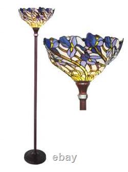 Floor Lamp Tiffany Style Stained Glass Iris Floral Flower Design Shade