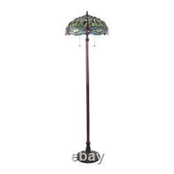 Floor Lamp Tiffany Style Stained Glass with Dragonfly Design Shade