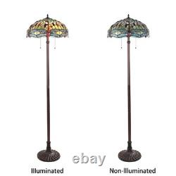 Floor Lamp Tiffany Style Stained Glass with Dragonfly Design Shade